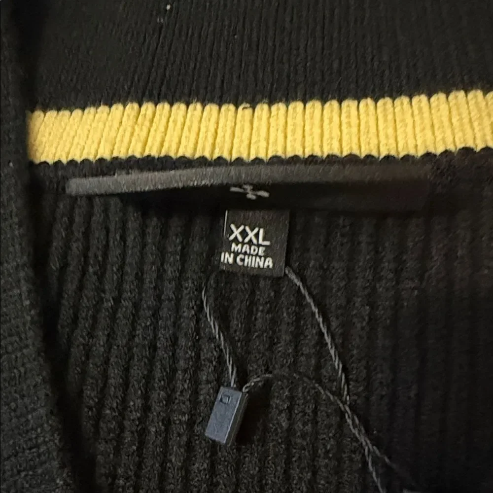 Black Scale Black V-Neck Sweater with Yellow Trim